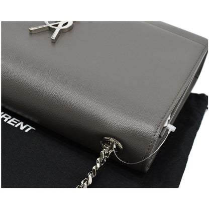 YVES SAINT LAURENT Kate Large Grain De Poudre Leather Shoulder Bag Grey