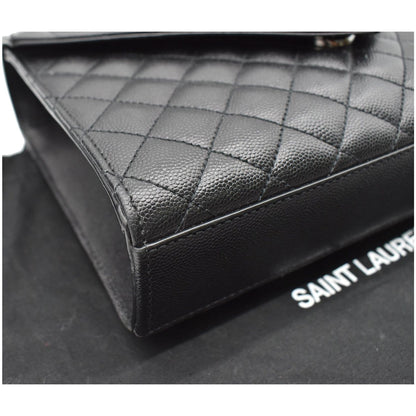 YVES SAINT LAURENT Envelope Mix Matelassé Chain Medium Leather Shoulder Bag Black