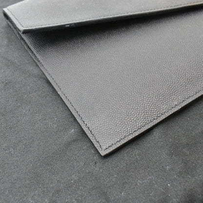 YVES SAINT LAURENT Uptown Envelope Grain De Poudre Leather Clutch Black