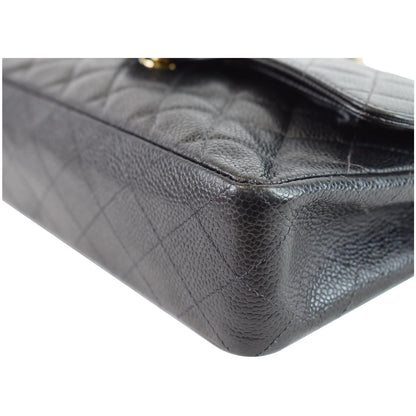 CHANEL Small Double Flap Caviar Quilted Leather Shoulder Bag Black