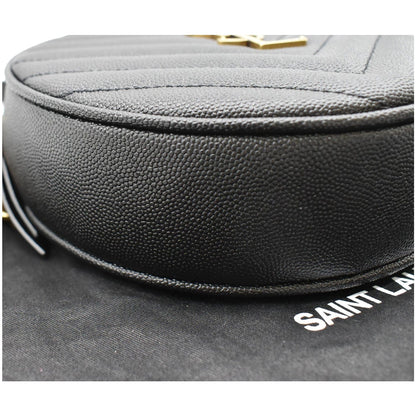YVES SAINT LAURENT Vinyle Round Chevron Leather Camera Crossbody Bag Black