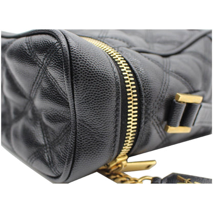 YVES SAINT LAURENT 80's Vanity Quilted Grain De Poudre Leather Shoulder Bag Black