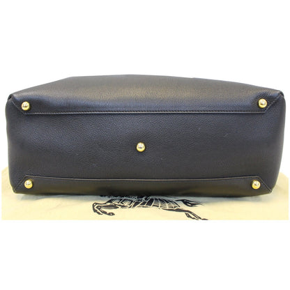 BURBERRY Large Banner Calf Leather House Check Tote Bag Black
