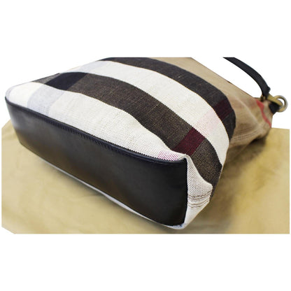 BURBERRY Susanna Medium Leather Canvas Check Shoulder Bag Brown