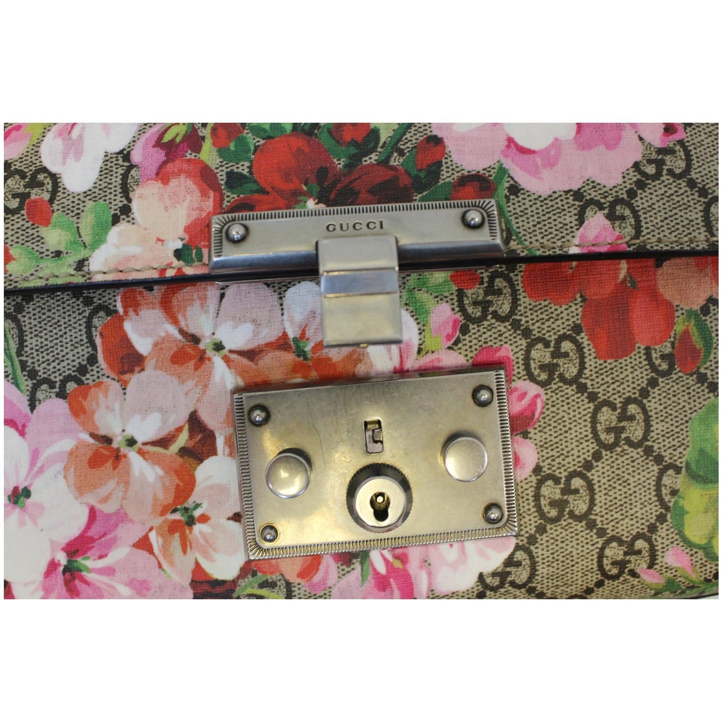 GUCCI Small Padlock GG Supreme Monogram Blooms Print Shoulder Bag