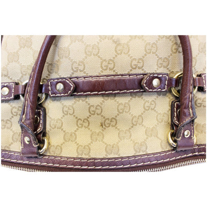 GUCCI Beige GG Canvas Horsebit Nail Medium Boston Bag