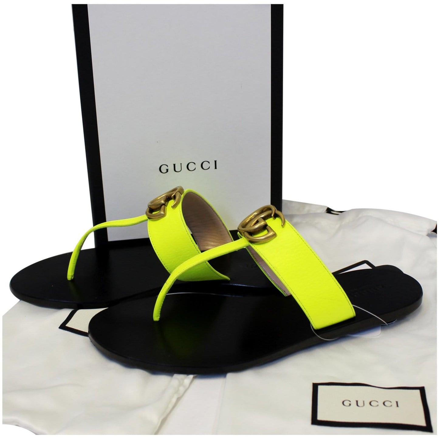 GUCCI GG Marmont Leather Thong Sandal Green 7 US
