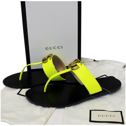 GUCCI GG Marmont Leather Thong Sandal Green 7 US