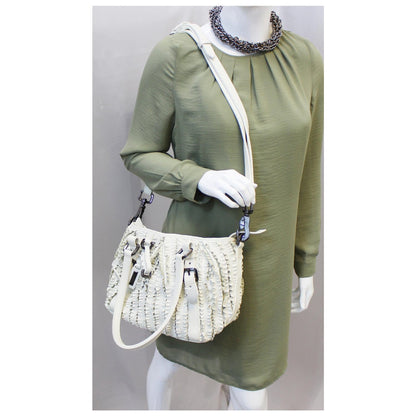 BURBERRY Ruffle Small Lowry White Leather Shoulder Bag