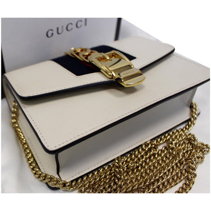 GUCCI Sylvie Super Mini Leather Crossbody Bag 494646 White