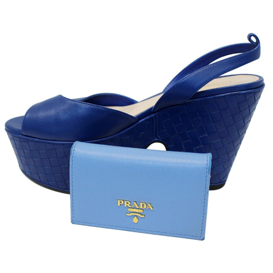 PRADA Saffiano Leather Blue Wallet