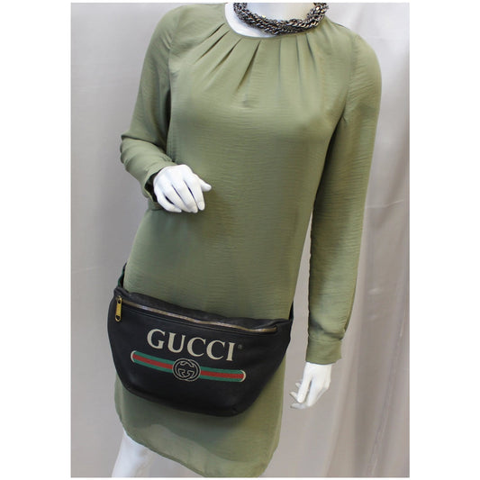 GUCCI Print Leather Black Belt Waist Bumbag Medium 530412