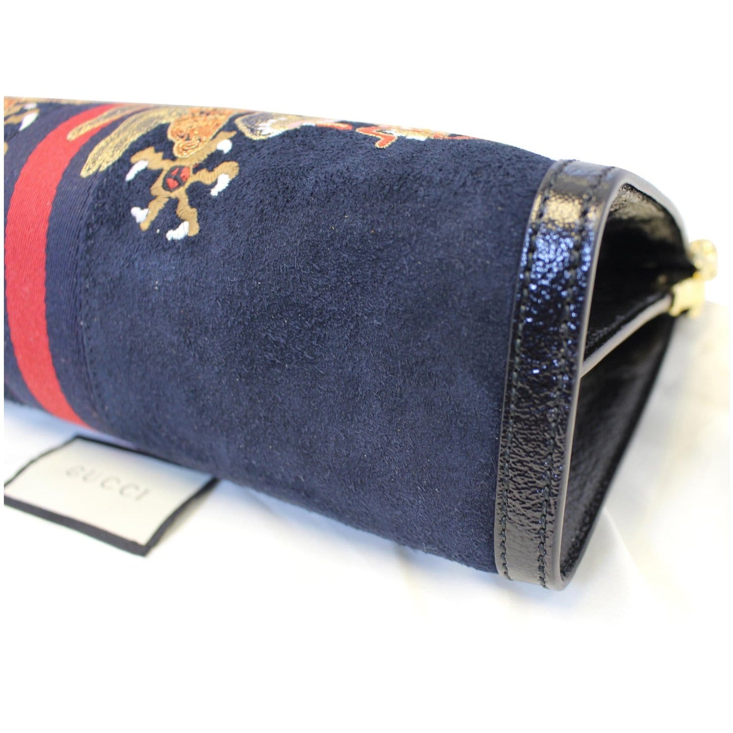 GUCCI Ophidia Dragon Embroidered Suede Leather Shoulder Bag Blue