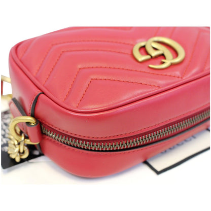 GUCCI GG Marmont Matelasse Mini Leather Crossbody Bag Red