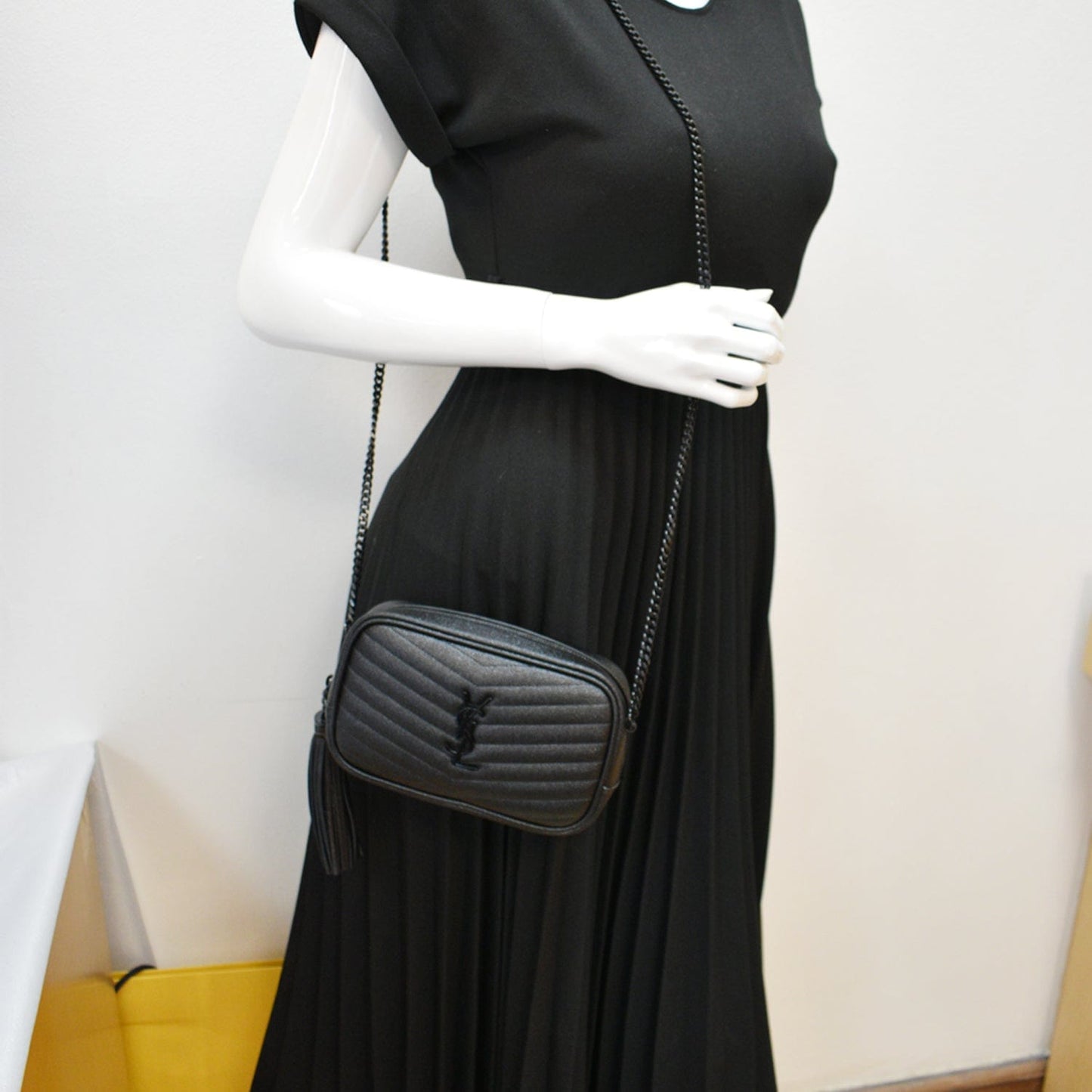 YVES SAINT LAURENT Mini Lou Leather Camera Crossbody Bag Black