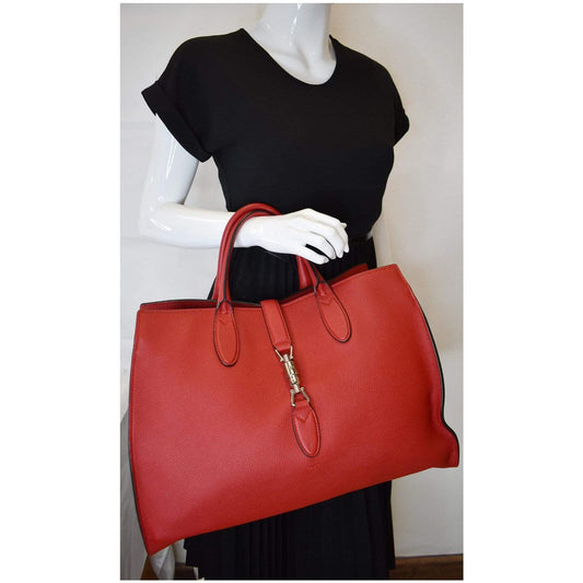 GUCCI Jackie Large Top Handle Leather Tote Bag Red 362970