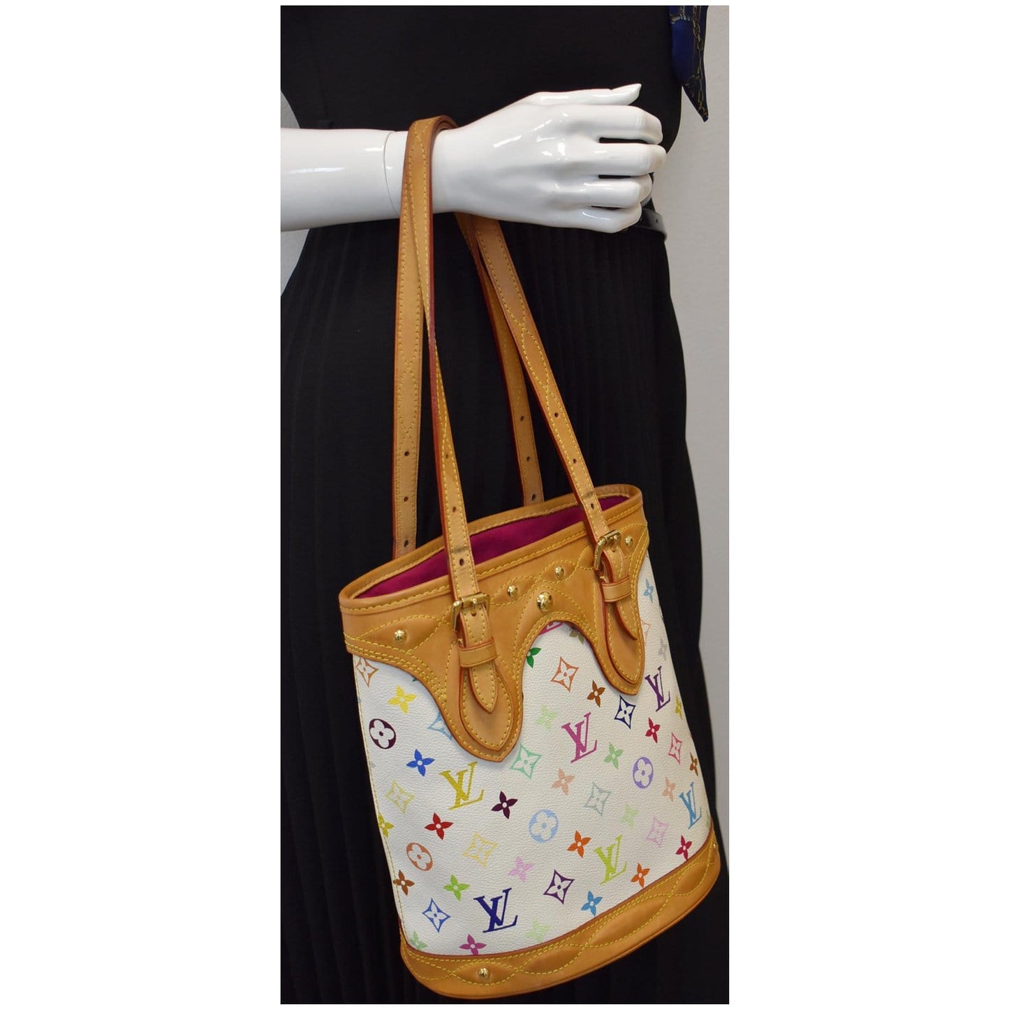 LOUIS VUITTON Fringe Bucket Monogram Multicolor Shoulder Bag White