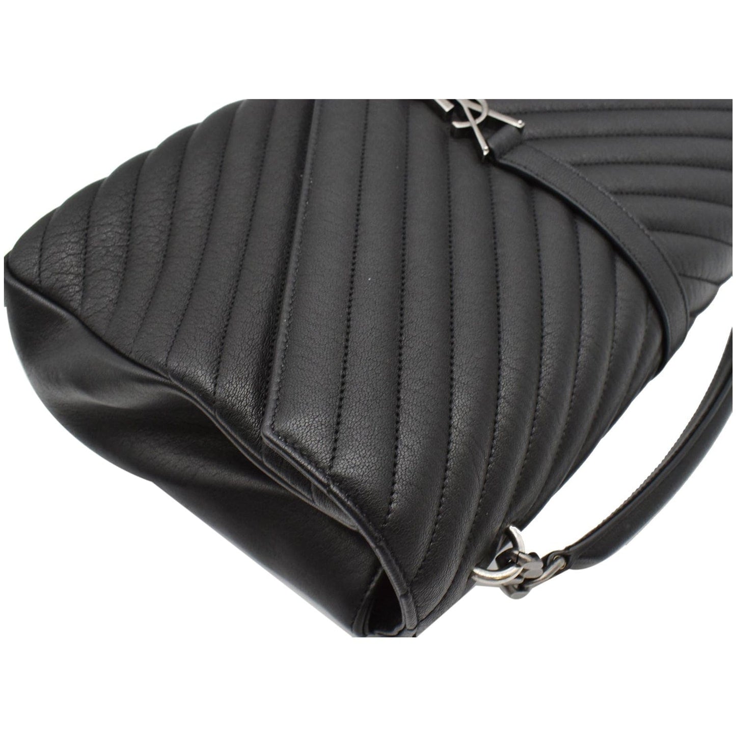 YVES SAINT LAURENT College Medium Flap Matelassé Leather Shoulder Bag Black