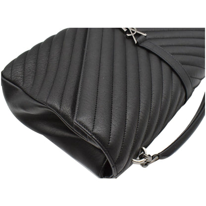 YVES SAINT LAURENT College Medium Flap Matelassé Leather Shoulder Bag Black