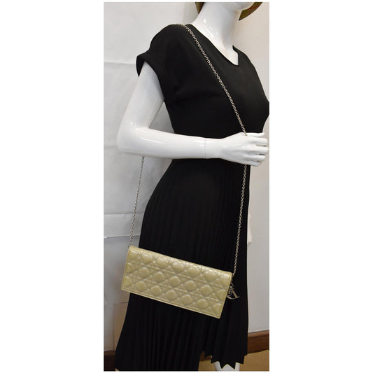 CHRISTIAN DIOR Quilted Patent Leather Lady Dior Clutch Bag