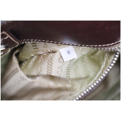 PRADA Jacquard Logo Canvas Leather Tote Shoulder Bag Beige