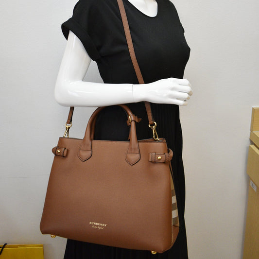 BURBERRY Banner Medium House Check Tote Bag Tan