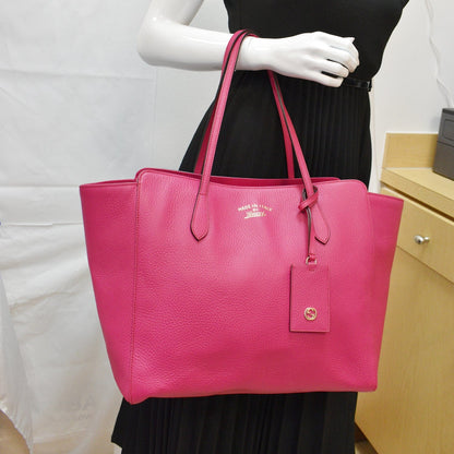 GUCCI Swing Medium Pebbled Leather Tote Bag Pink 354397