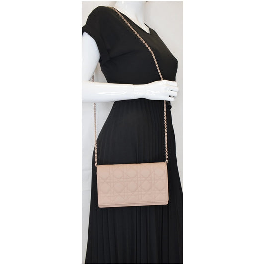 CHRISTIAN DIOR The Lady Dior Calfskin Chain Pouch Bag Blush Ultramatte