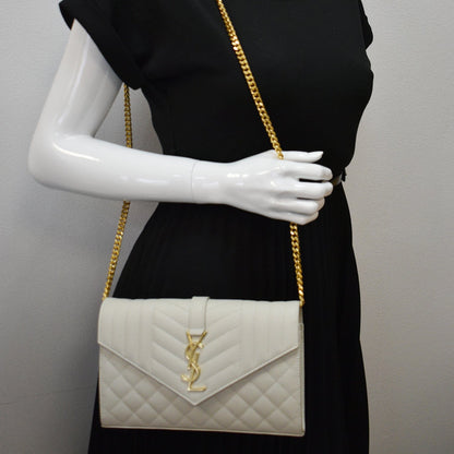 YVES SAINT LAURENT Mix Matelassé Small Grain De Poudre Chain Wallet Crossbody Bag Cream