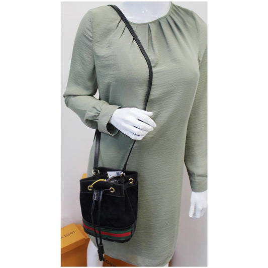 GUCCI Ophidia Mini Textured Leather Trimmed Suede Bucket Bag Black 550620 - 15% OFF