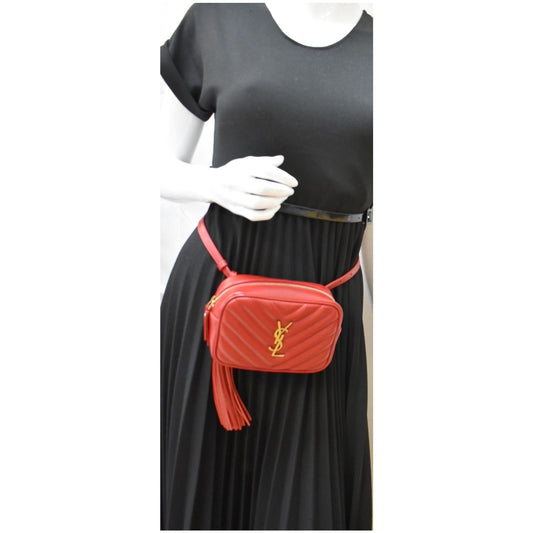 YVES SAINT LAURENT Lou Chevron Leather Belt Bag Red - 10% OFF