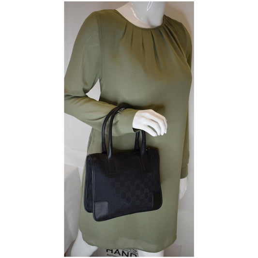 GUCCI Micro GG Top Handle Leather Tote Bag Black 000.0856