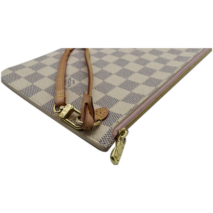 LOUIS VUITTON Neverfull MM Damier Azur Pochette Wristlet Pouch White