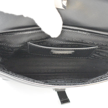 PRADA Re-Nylon Leather Shoulder Bag Black
