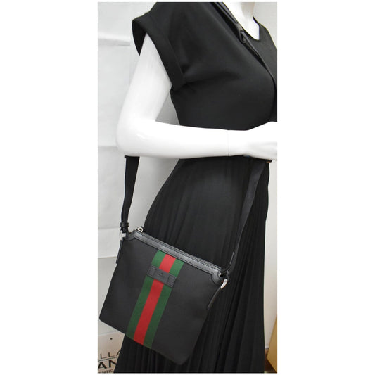 GUCCI Techno Canvas Web Messenger Bag Black 631195