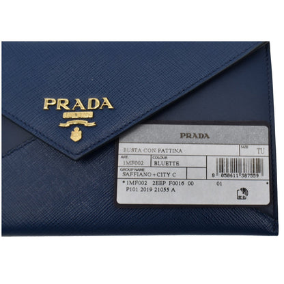 PRADA Envelope Leather Chain Clutch Blue 1MF002
