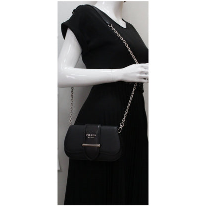 PRADA City Sidonie Small Leather Crossbody Bag Black