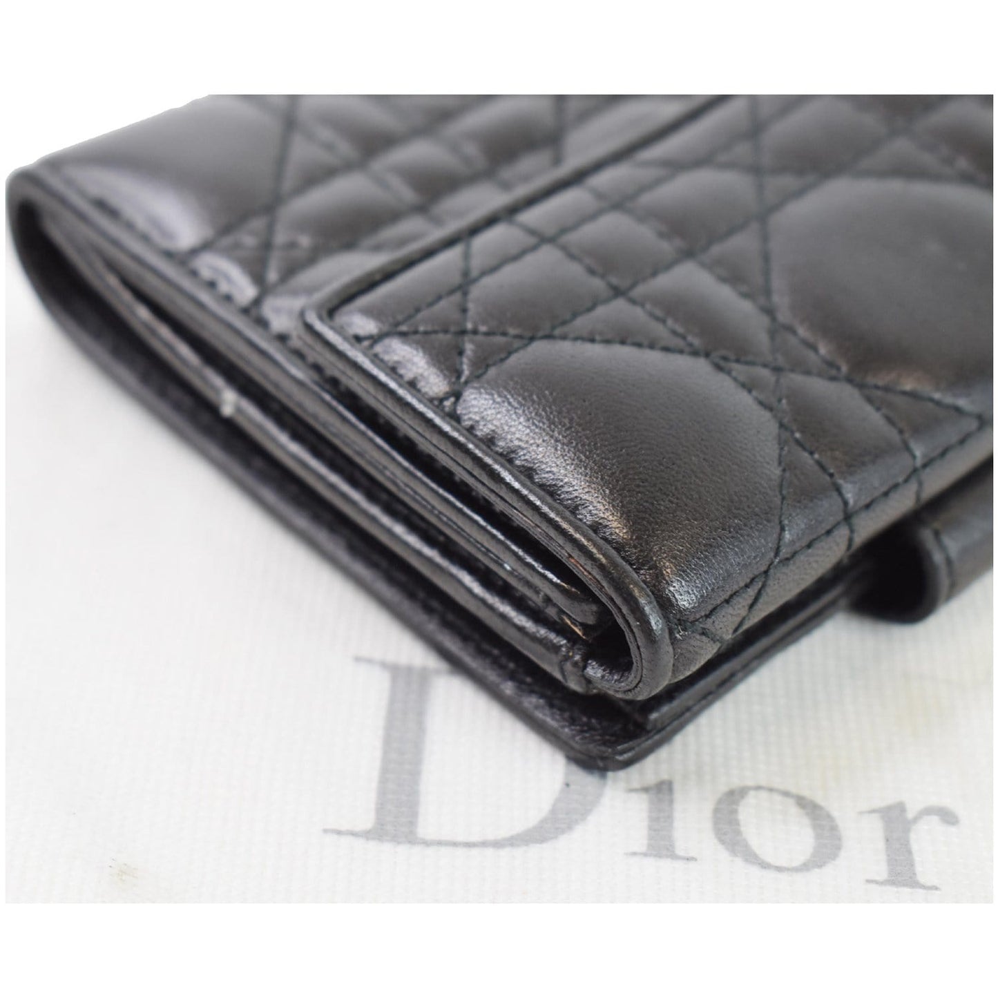 CHRISTIAN DIOR Cannage Lady Dior Charm Leather Wallet Black