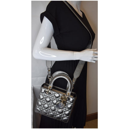 CHRISTIAN DIOR My ABCDior Grained Calfskin Shoulder Bag Gunmetal