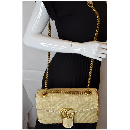 GUCCI GG Marmont Raffia Small Shoulder Bag Beige 443497 - 20% OFF