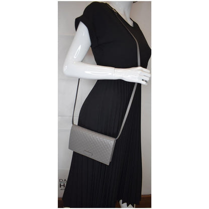 GUCCI Micro Guccissima Leather Crossbody Wallet Grey 466507