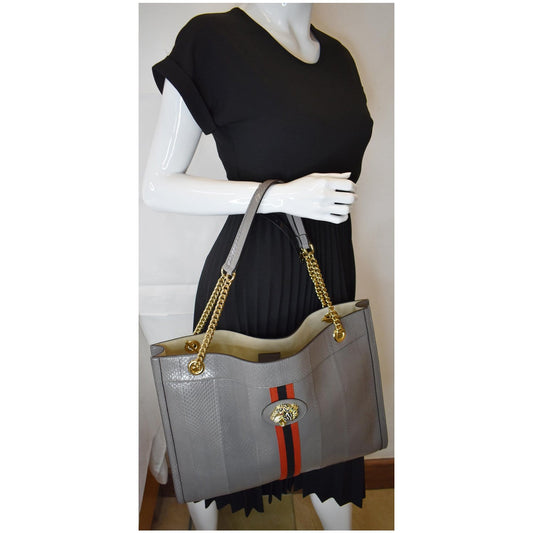 GUCCI Rajah Large Snakeskin Tote Shoulder Bag Dusty Grey 537219 - 25% OFF