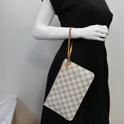 LOUIS VUITTON Neverfull MM Damier Azur Pochette Wristlet Pouch Rose Ballerine