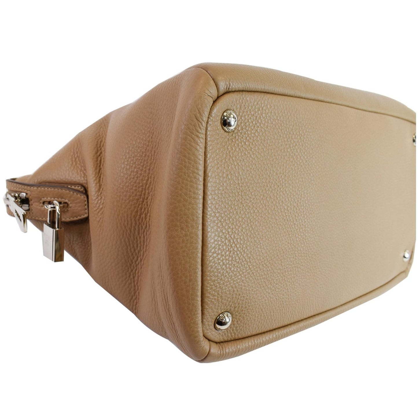 PRADA Inchiostro Vitello Daino Leather Double Handle Satchel Bag Tan