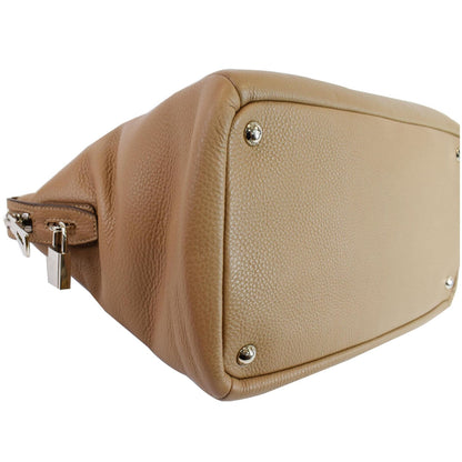 PRADA Inchiostro Vitello Daino Leather Double Handle Satchel Bag Tan