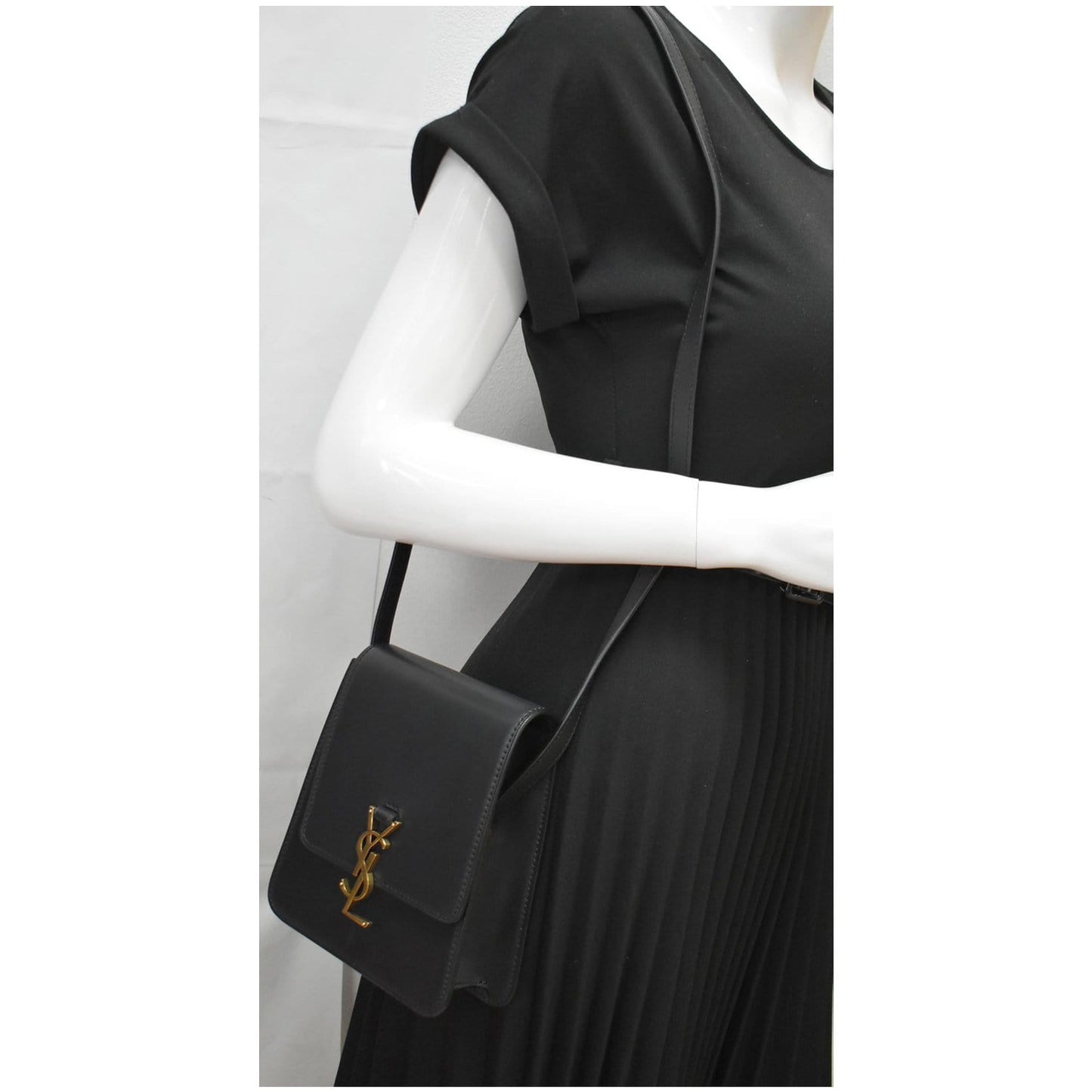 YVES SAINT LAURENT Kaia North/South Leather Satchel Bag Black