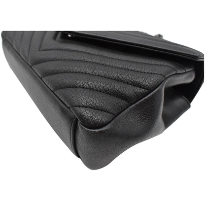 YVES SAINT LAURENT College Medium Monogram Chevron Leather Crossbody Bag Black