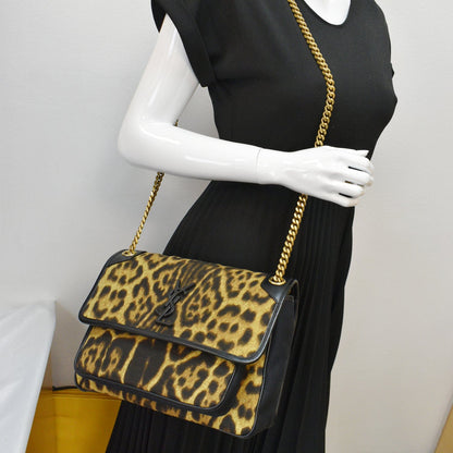 YVES SAINT LAURENT Niki Medium Leopard Print Leather Shoulder Bag Multicolor