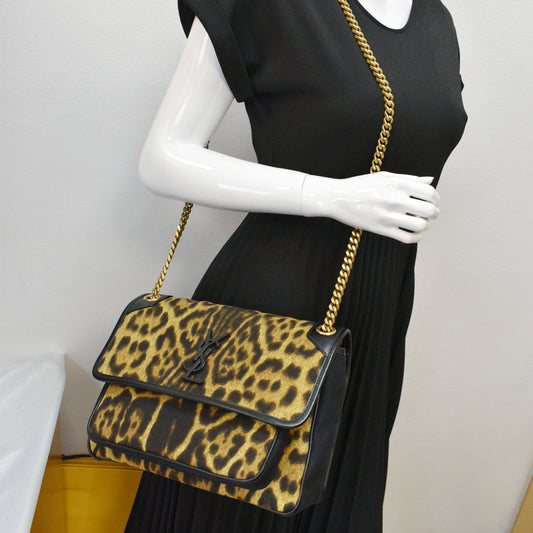 YVES SAINT LAURENT Niki Medium Leopard Print Leather Shoulder Bag Multicolor