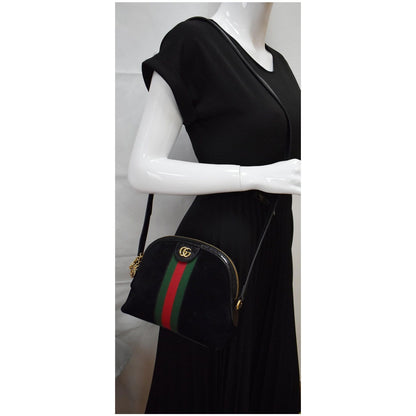 GUCCI Ophidia GG Small Suede Shoulder Bag Black 499621